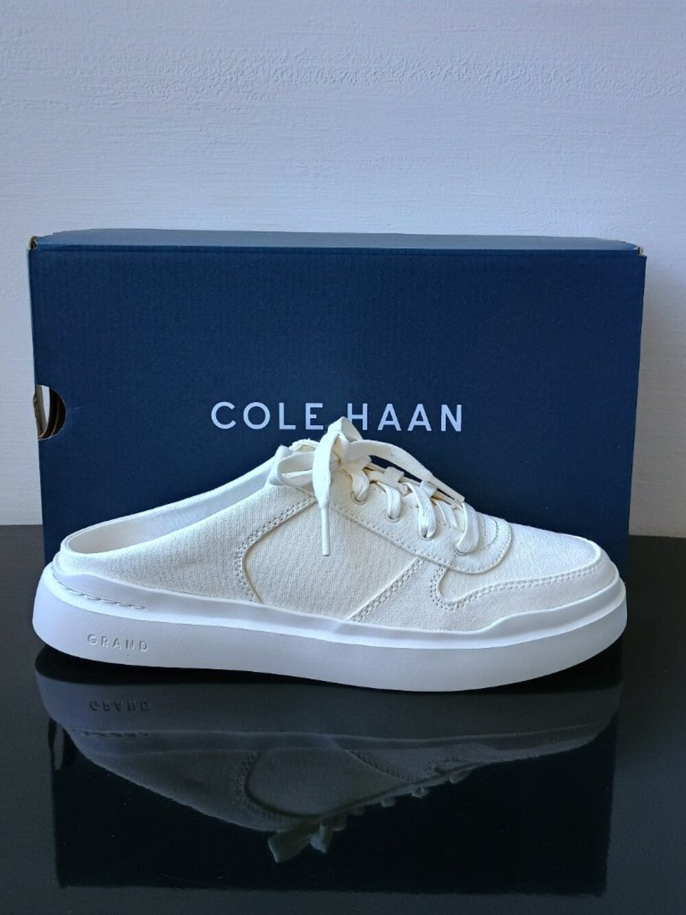 Cole Haan Women Grandpro Rally Mule Lightweight Sneaker in Natural Canvas/Ivory